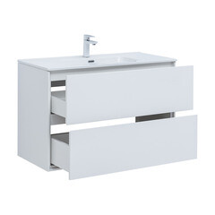 Тумба под раковину Lavelly Cube 100 см подвесная белый глянец (00316670) - фото 7