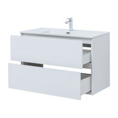 Тумба под раковину Lavelly Cube 100 см подвесная белый глянец (00316670) - фото 12