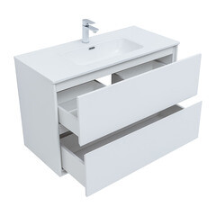 Тумба под раковину Lavelly Cube 100 см подвесная белый глянец (00316670) - фото 11