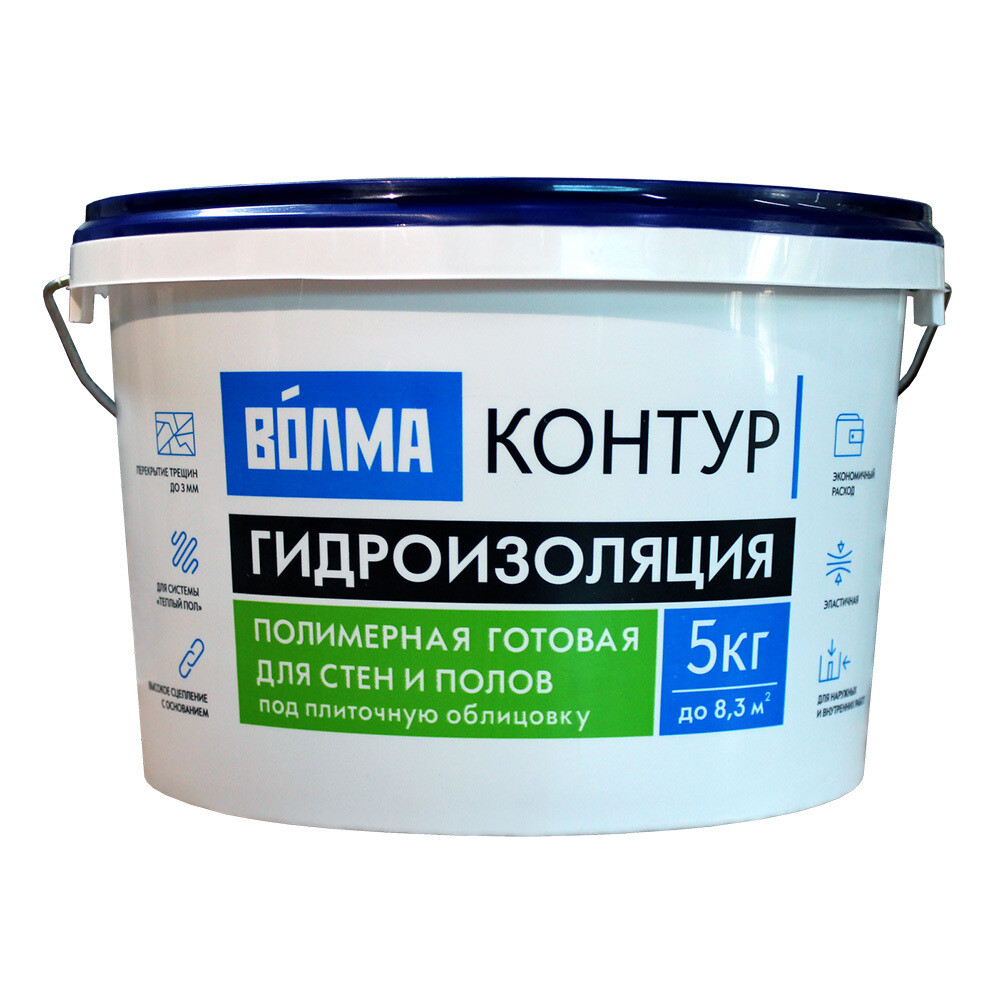 Изображение товара Гидроизоляция акриловая Волма Контур голубая 5 кг для внутренних и наружных работ