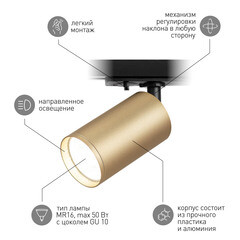 Трековый светильник однофазный Эра TR39-GU10 MG 15 Вт GU10 MR16 1 кв.м золото (Б0053312) - фото 2