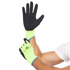 Перчатки полиэстеровые 13 нитей с латексным обливом Delta Plus VV733 черно-зеленые XL - фото 2