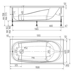 Ванна акриловая 150х70 см без ножек - фото 2