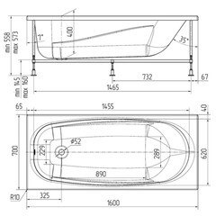Ванна акриловая 160х70 см без ножек - фото 2