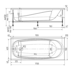 Ванна акриловая 170х70 см без ножек - фото 3