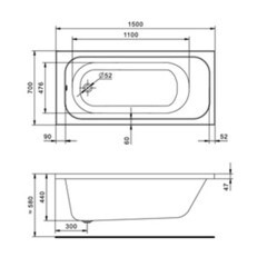 Ванна акриловая Santek Ламма 150х70 см без ножек (1.WH50.1.746) - фото 2