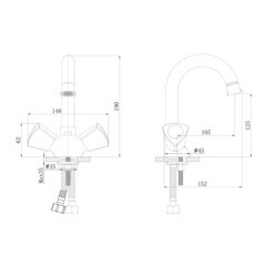 Смеситель для раковины Tokito Edo хром двухвентильный с поворотным изливом (TOK-EDO-1011) - фото 17