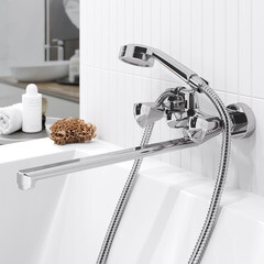 Смеситель для ванны Tokito Edo хром двухвентильный с длинным изливом с лейкой (TOK-EDO-1015) - фото 11