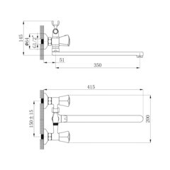 Смеситель для ванны Tokito Edo хром двухвентильный с длинным изливом с лейкой (TOK-EDO-1015) - фото 10