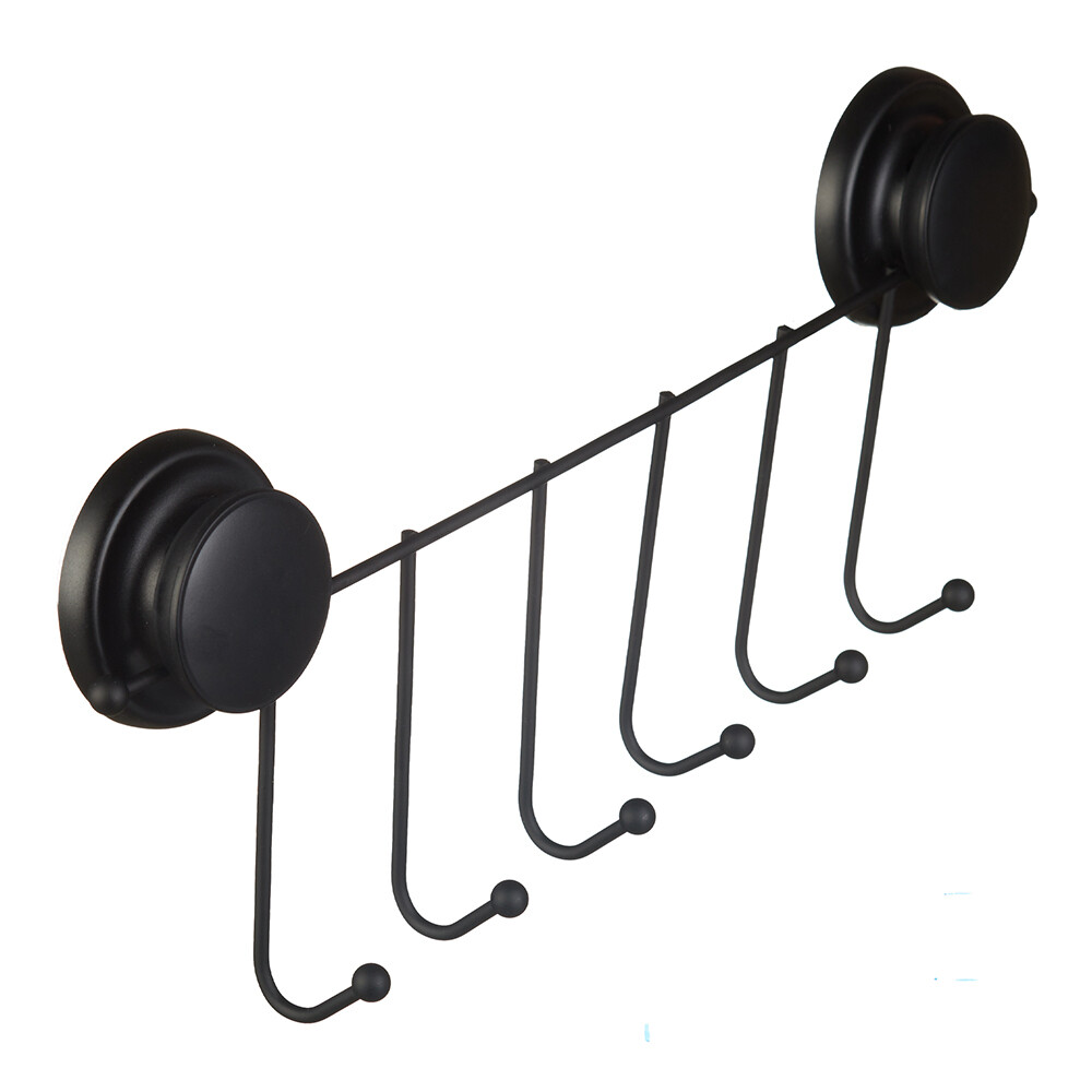 Изображение товара Вешалка для ванной Fora Grafit 6 крючков на присоске металл черный (GRA004)