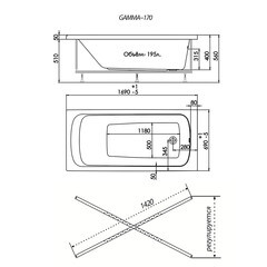 Ванна акриловая Triton Gamma 170х70 см без ножек (Щ0000023532) - фото 2
