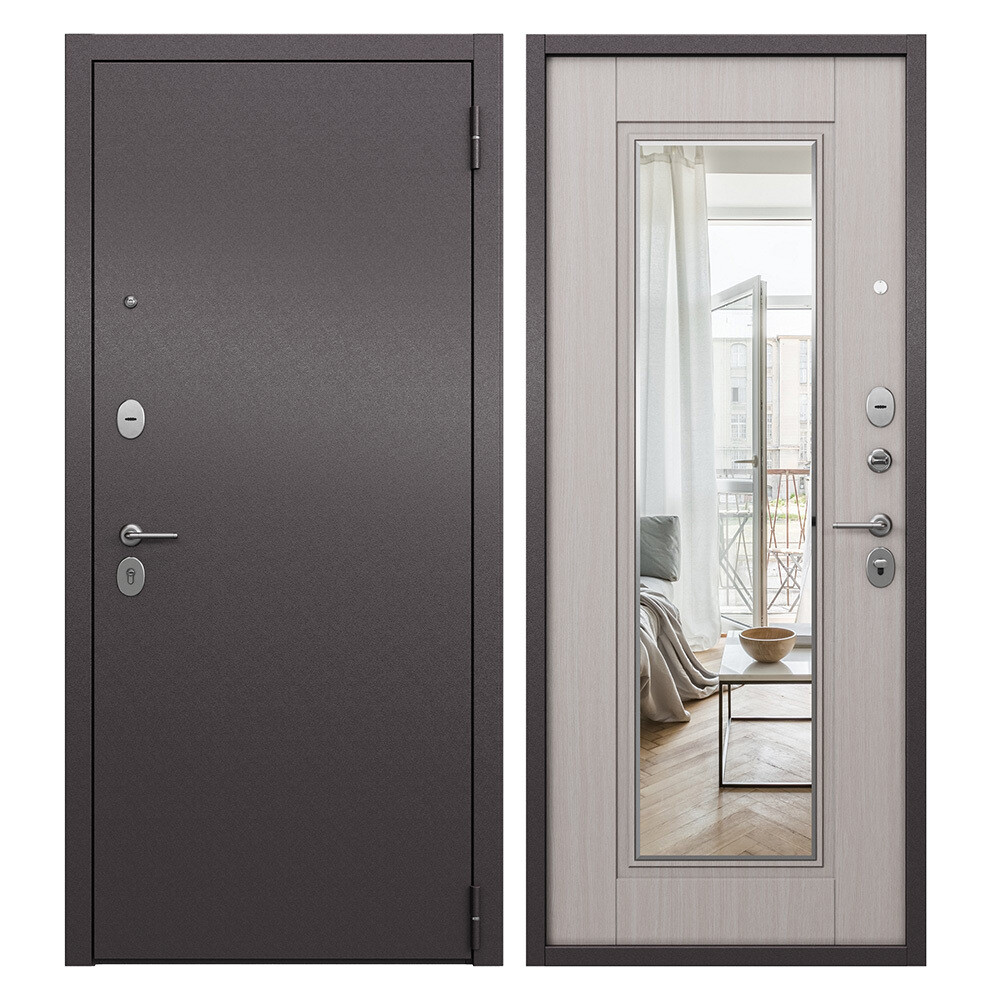 Изображение товара Входная стальная дверь Mastino Ютта правая с зеркалом 860x2050 мм в цвете Ларче бьянко