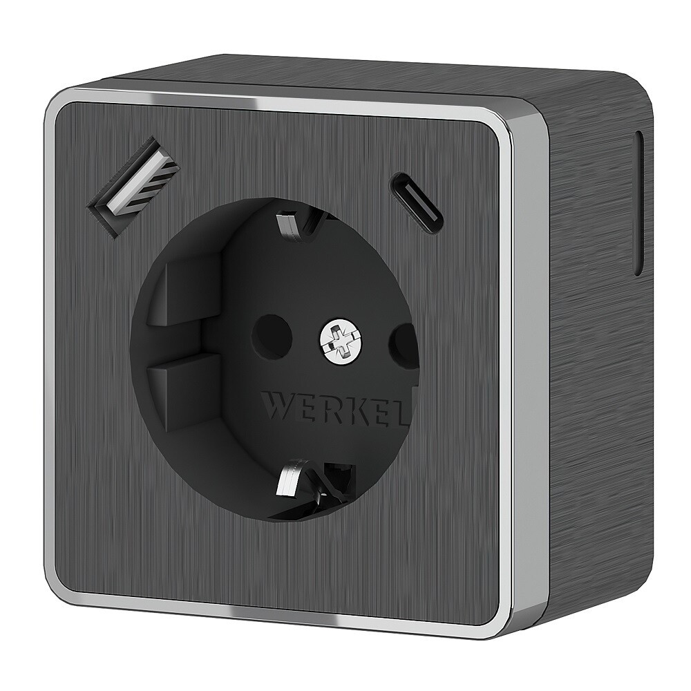 Изображение товара Накладная розетка Werkel Gallant с USB Type-C и Type-A, графитовая