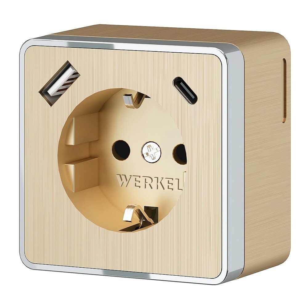 Изображение товара Розетка Werkel Gallant с двумя USB 3.0 и Type-C для быстрозарядки, 3 гнезда, бежевый цвет