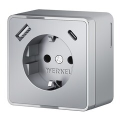 Розетка Werkel Gallant накладная серебряная со шторками с USB-A/ Type-C (a057701) - фото 1