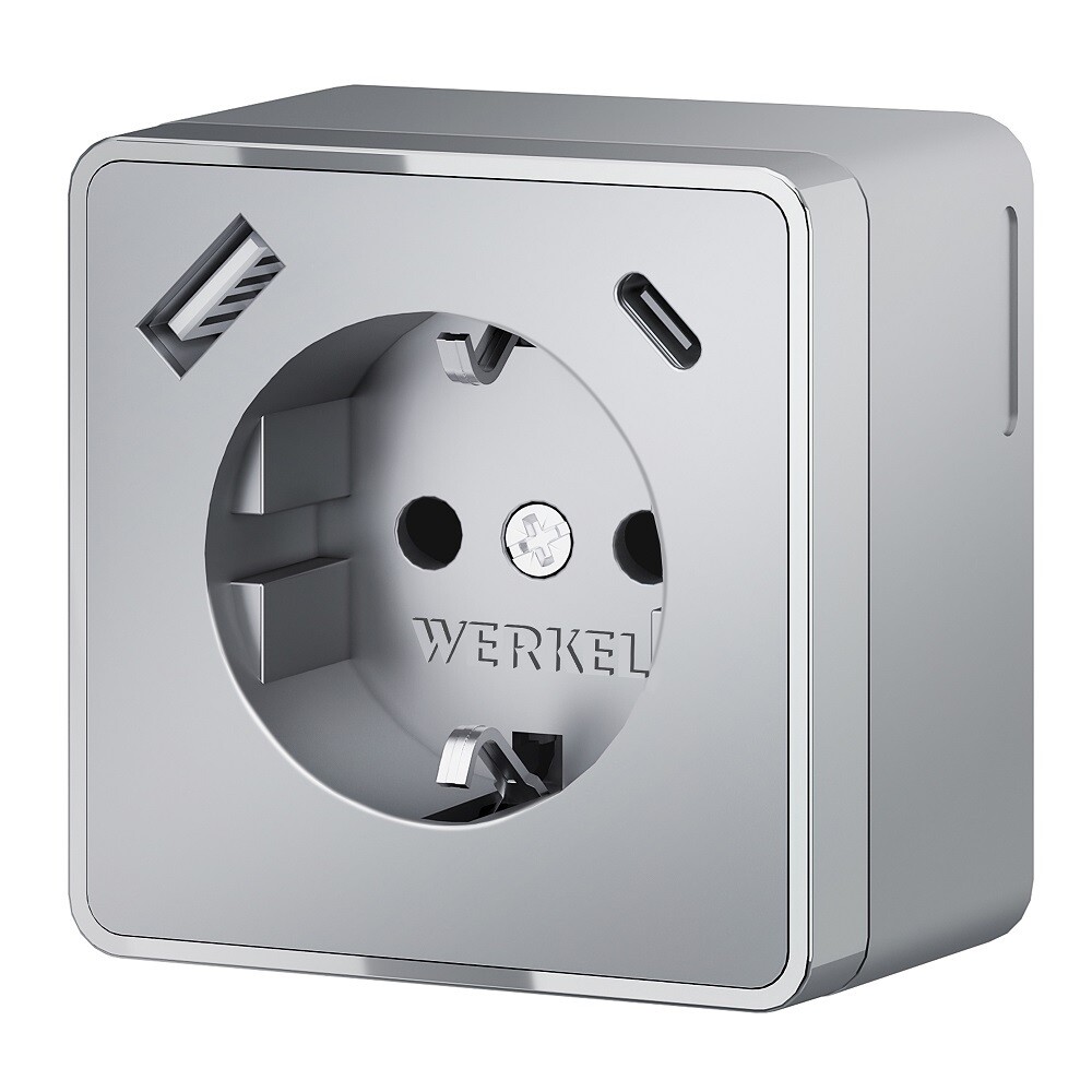 Изображение товара Розетка с USB Type-C и USB-A Werkel Gallant серебряная накладная