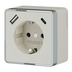 Изображение товара Розетка Werkel Gallant накладная слоновая кость со шторками с USB-A/ Type-C (a057699)
