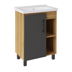 Изображение товара Тумба под раковину АСБ-Мебель Агата 60 см напольная дуб крафт/серая (80060)