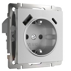 Розетка Werkel встраиваемая серебряная матовая со шторками с USB-A/ Type-C (a063618)