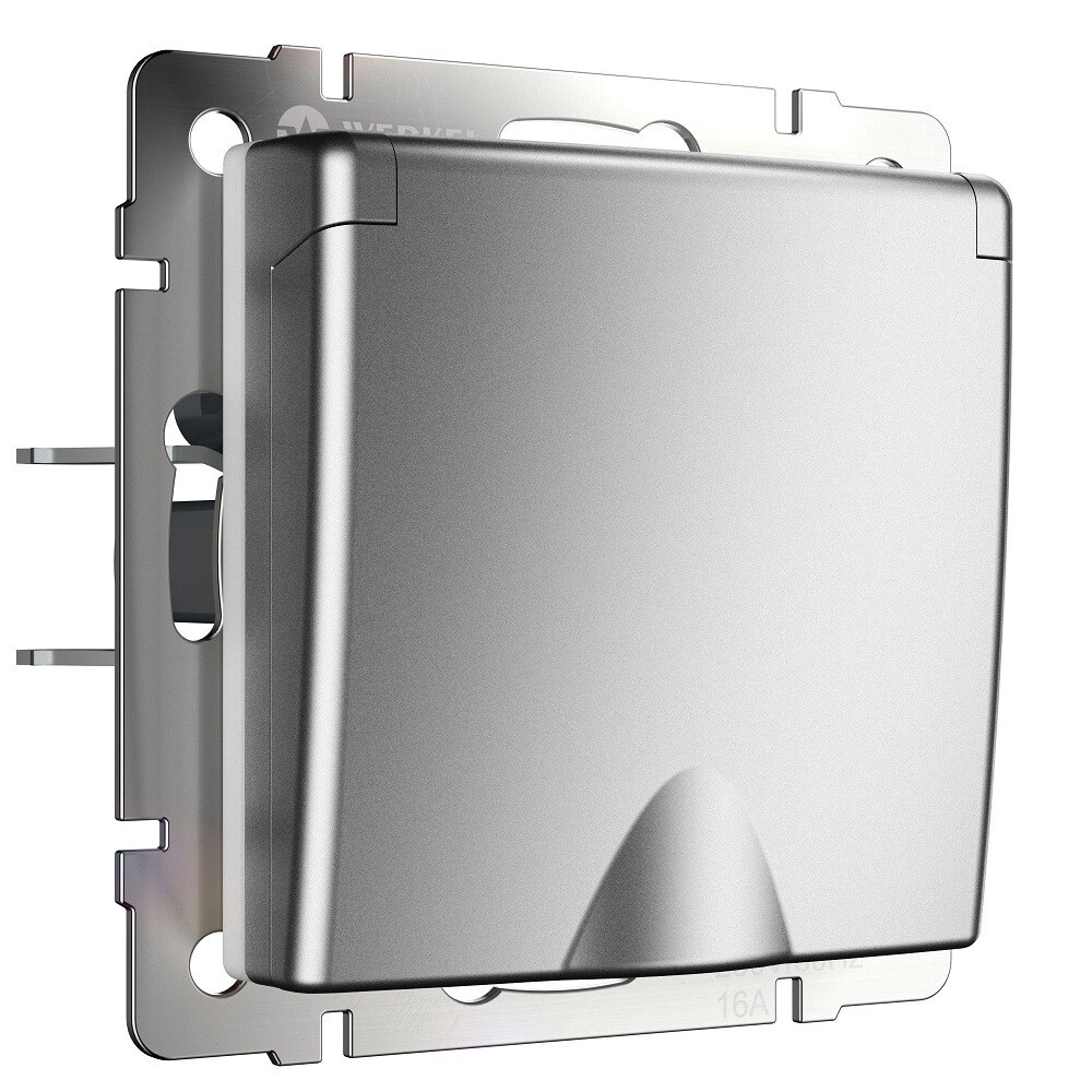 Изображение товара Встраиваемая розетка Werkel серебряная матовая со шторками IP44