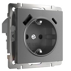 Розетка Werkel встраиваемая графит матовый со шторками с USB-A/ Type-C (a063106)