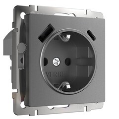 Розетка Werkel встраиваемая графит матовый со шторками с USB-A/ Type-C (a063106) - фото 1