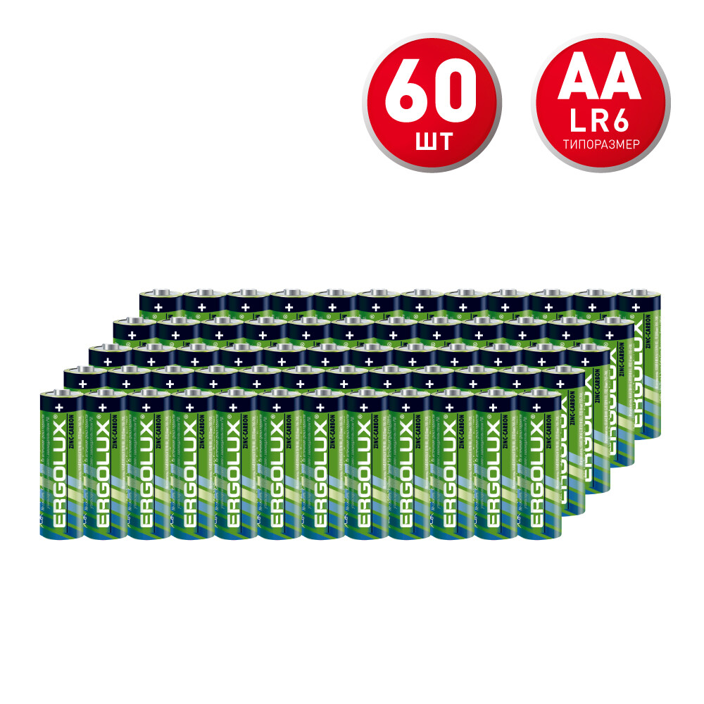 Изображение товара Батарейка Ergolux АА пальчиковая R6 1,5 В (60 шт.) (R6SR4)