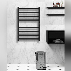 Полотенцесушитель электрический Indigo Oktava Slim 3 800х530 мм 90 Вт с терморегулятором черный муар - фото 4