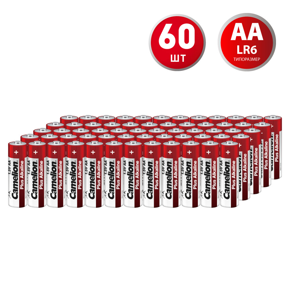 Изображение товара Батарейки Camelion Plus АА пальчиковые LR6 1,5 В комплект 60 шт.