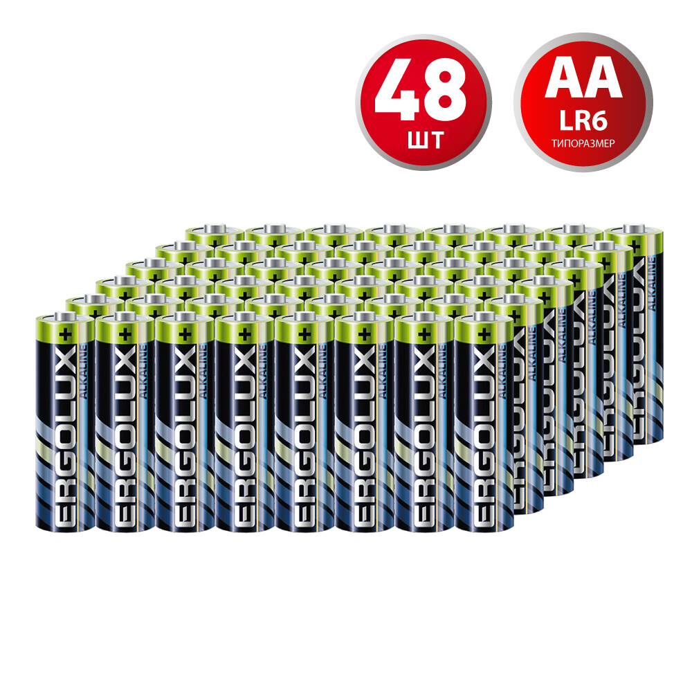 Изображение товара Батарейка Ergolux Alkaline АА пальчиковая LR6 1,5 В (48 шт.) (LR6 BP8)