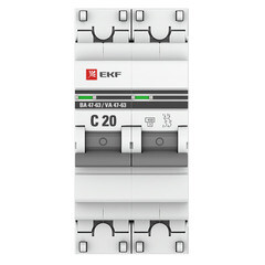 Изображение товара Автоматический выключатель модульный EKF PROxima ВА 47-63 2Р 20А тип C 4,5 кА 230 В (mcb4763-2-20C-pro)