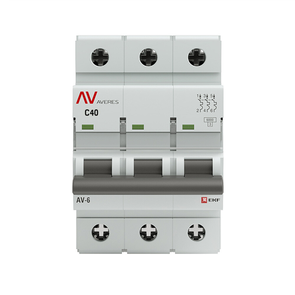 Изображение товара Автоматический выключатель EKF Averes AV-6 3Р 40А тип C 6 кА 400 В
