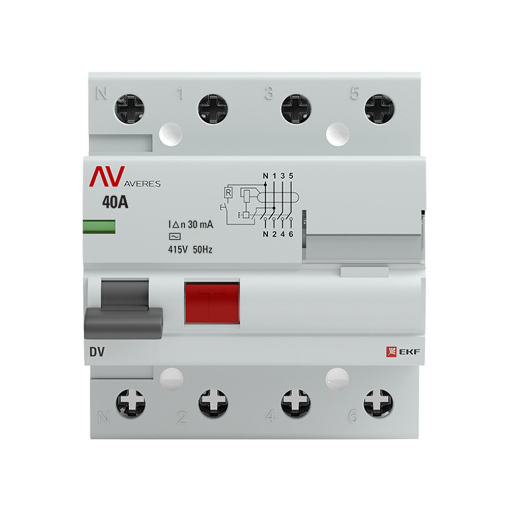 Изображение товара УЗО EKF Averes DV 40А 3P+N тип AC 30 мА 10 кА (rccb-4-40-30-ac-av)