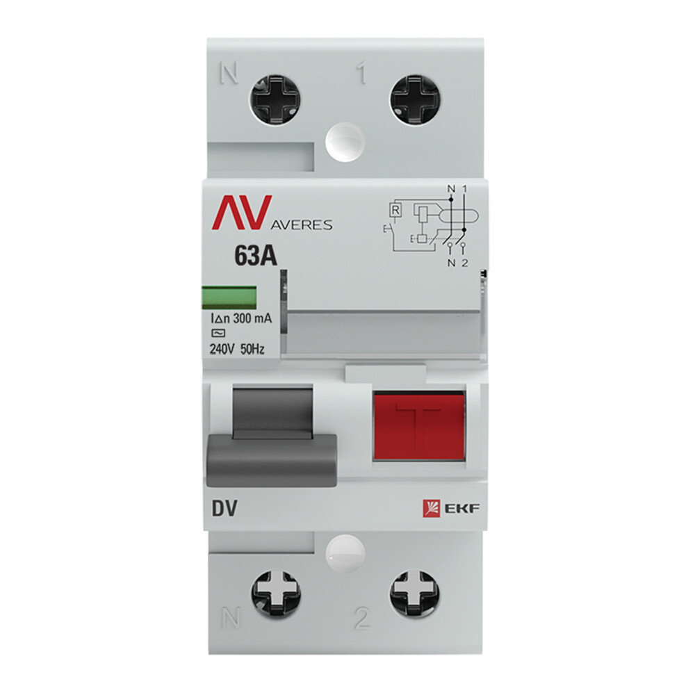 Изображение товара УЗО EKF Averes DV 63А 1P+N тип AC 300 мА 10 кА (rccb-2-63-300-ac-av)