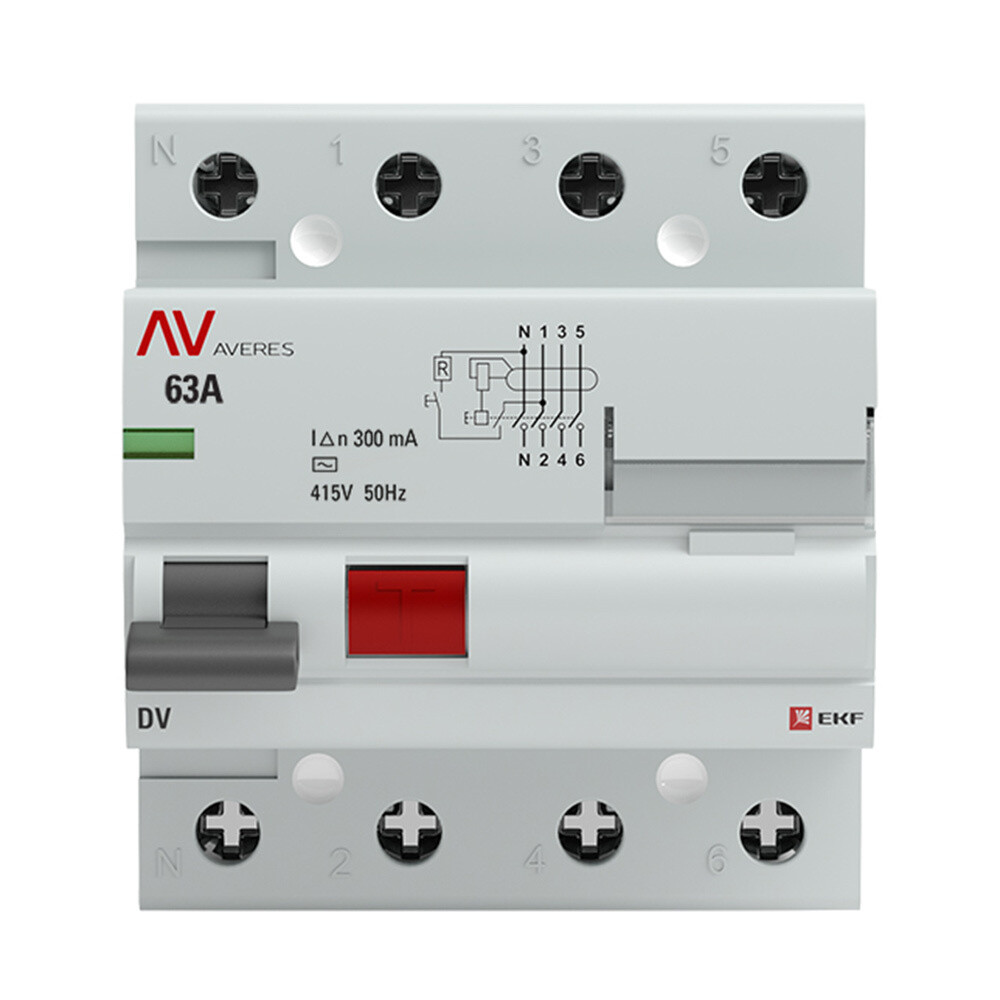 Изображение товара УЗО EKF Averes DV 63А 3P+N тип AC 300 мА для защиты человека и электросетей