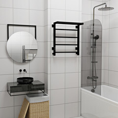 Полотенцесушитель электрический Indigo Forma с полкой 600х500 мм 105 Вт с терморегулятором черный муар - фото 3