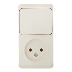 Блок выключатель и розетка Systeme Electric Этюд одноклавишный накладной кремовый (BPA16-204K) - фото 1