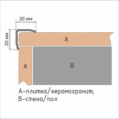 Уголок для плитки полированный скошенный край нержавеющая сталь 2700х20х20 мм - фото 2