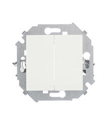 Выключатель Simon 15 двухклавишный встраиваемый белый (1591398-030) - фото 1