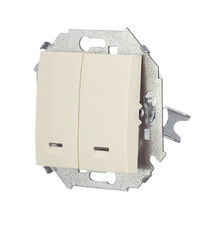 Выключатель Simon 15 двухклавишный встраиваемый слоновая кость с подсветкой (1591392-031) - фото 4