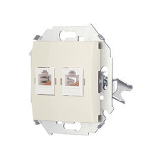 Розетка компьютерная Simon 15 встраиваемая слоновая кость 2хRJ45 (1591593-031) - фото 2