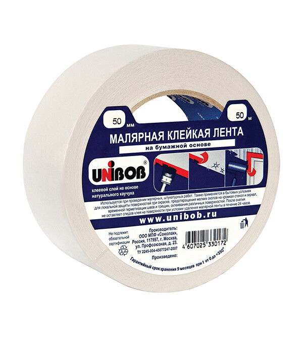 Изображение товара Лента малярная Unibob белая 50 мм 50 м