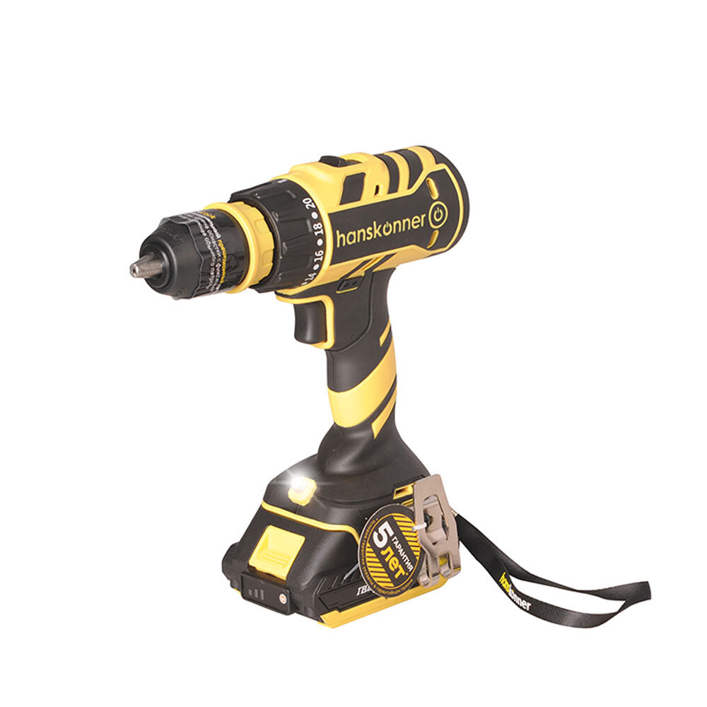 Изображение товара Аккумуляторная дрель-шуруповерт Hanskonner HCD1865C 18В 2Ач Li-Ion, бесщеточный двигатель