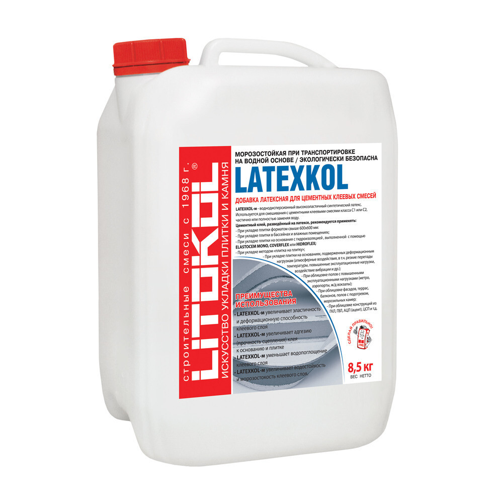 Изображение товара Латексная добавка Litokol Latexkol 8,5 кг для цементных клеев, влагостойкая
