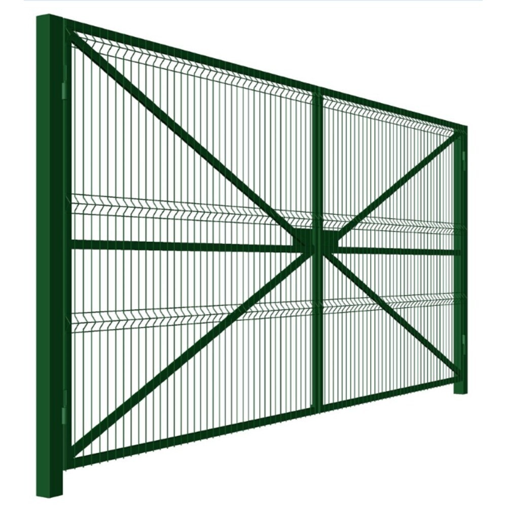 Изображение товара Усиленные распашные ворота Оптима 4х2 м зеленые RAL 6005 из стали с сеткой 3D