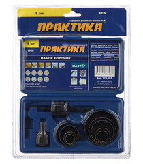 Набор коронок Практика (773-262) по дереву d19-64 мм с переходником (8 шт.) - фото 2