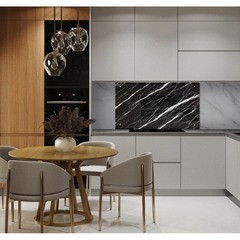 Панель стеновая закаленное стекло для кухни 900х500х4 мм черно-белый мрамор - фото 2