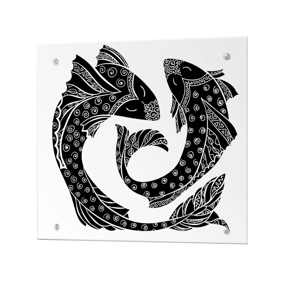 Панель стеновая закаленное стекло для кухни 600х600х4 мм рыбы