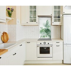 Панель стеновая закаленное стекло для кухни 500х900х4 мм листья за стеклом - фото 2