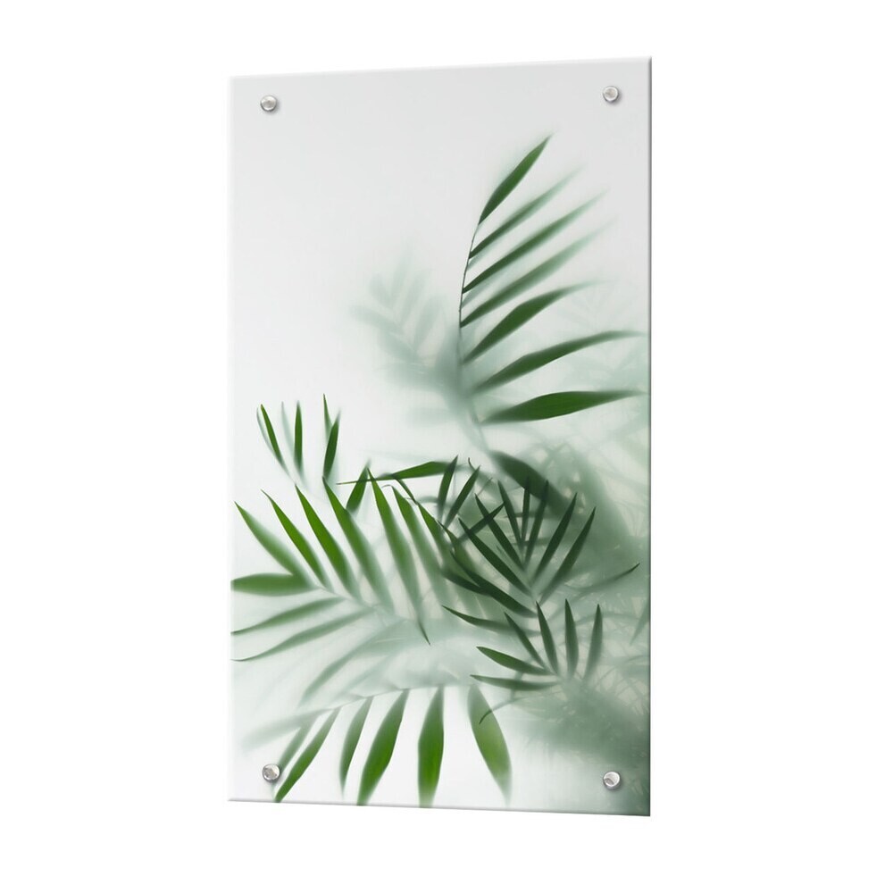 Панель стеновая закаленное стекло для кухни 500х900х4 мм листья за стеклом